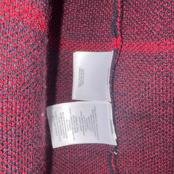 Anne Klein Navy Blue and Red Plaid Long Coat with Gold Buttons - Picture 4 of 6